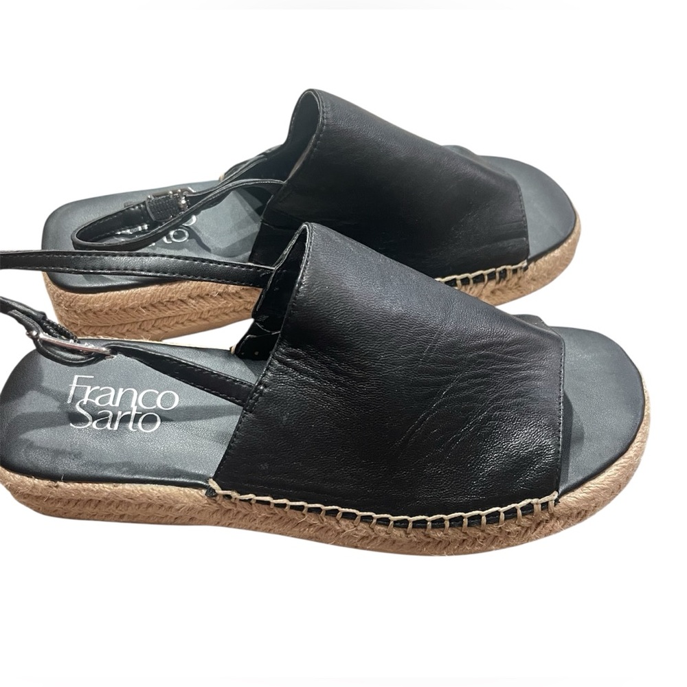 Franco Sarto Women Rune Open Round Toe Slingback Espadrille Sandals Sz 6M Black